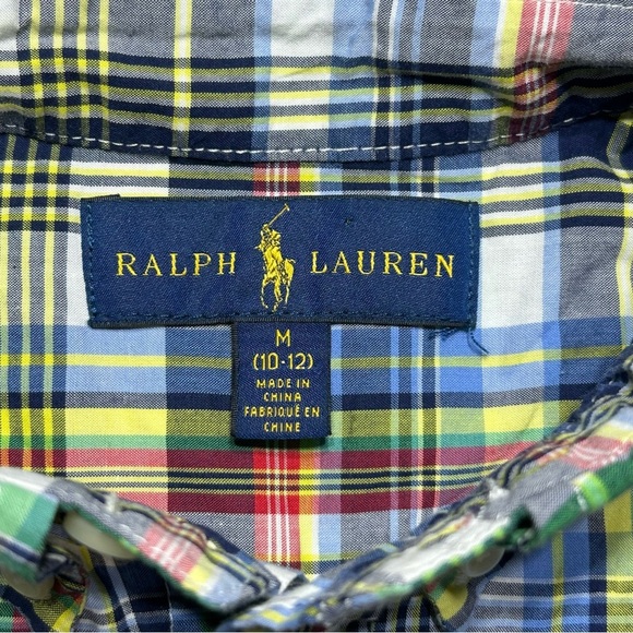 Ralph Lauren Shirt Boys Medium Plaid Button Up Short Sleeve Preppy Classic Party - Picture 2 of 3